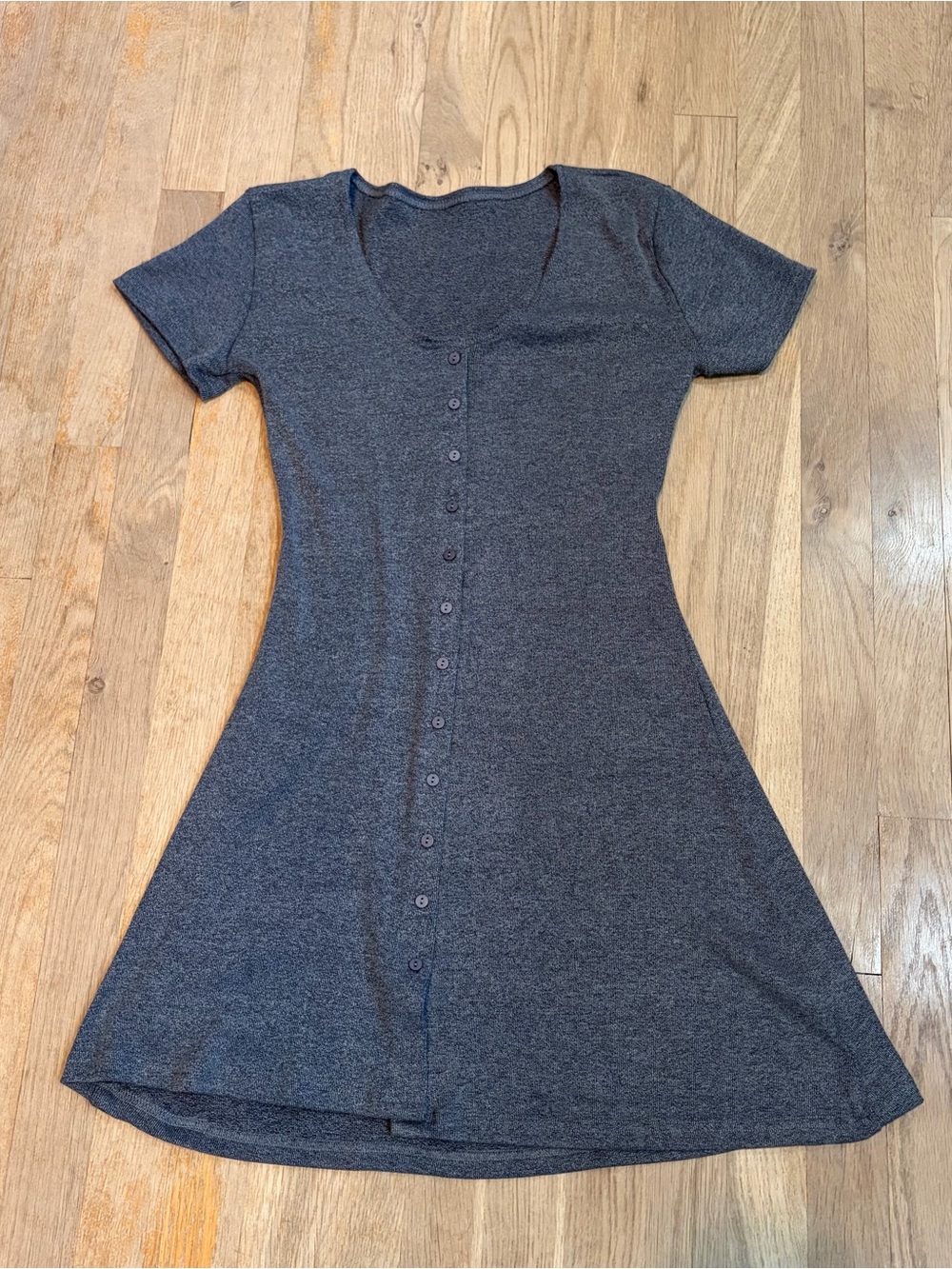 Dark Gray Button Front Swing Dress Short Sleeve Size M NWOT